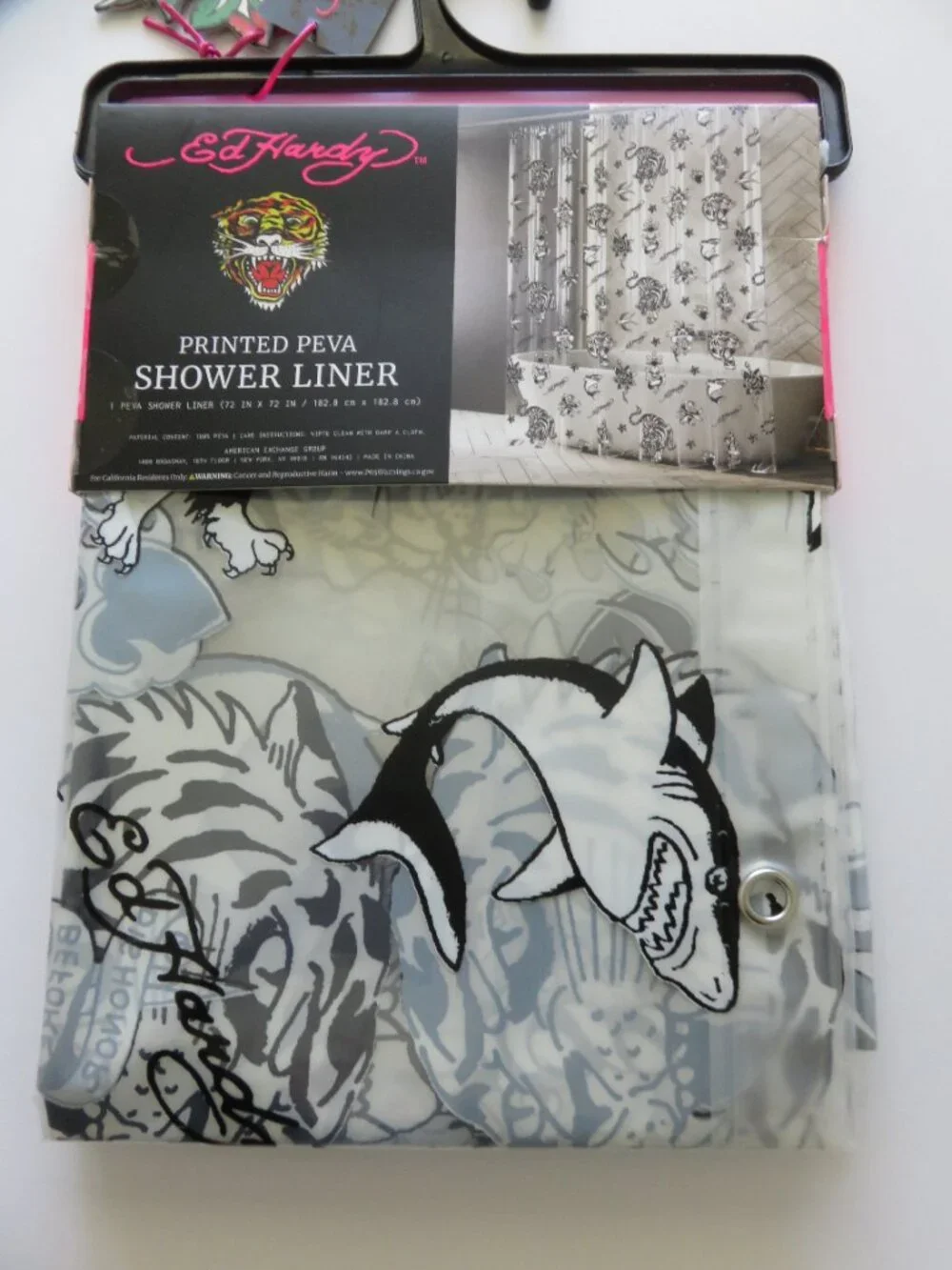 (#123) Ed Hardy Shower Curtain Liner 72x72 Tattoo PEVA